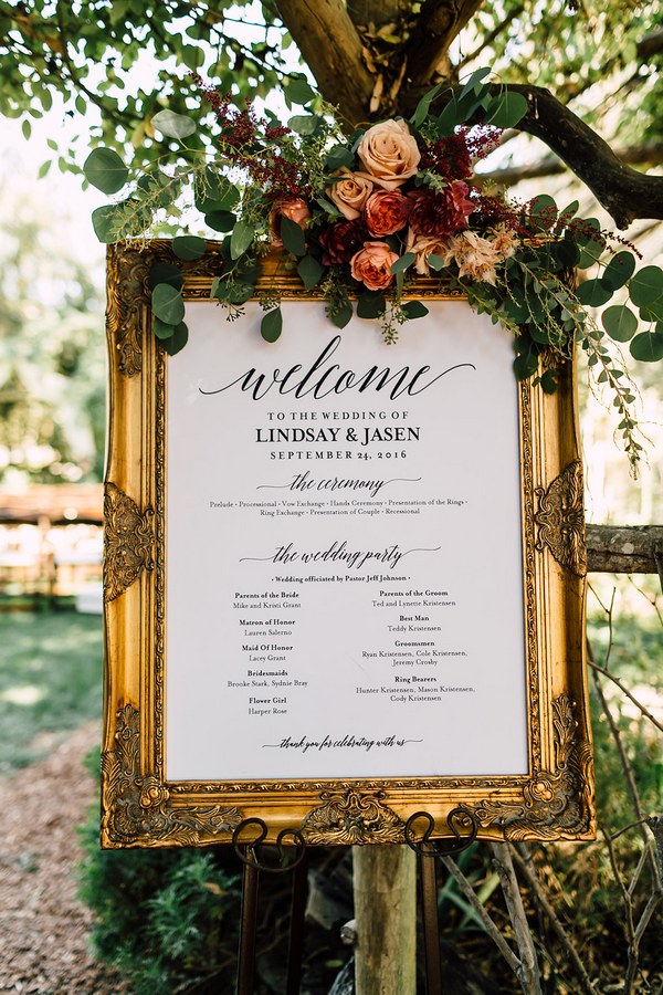 vintage burgundy roses wedding sign