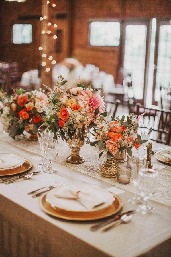 vintage coral and pink wedding table decor