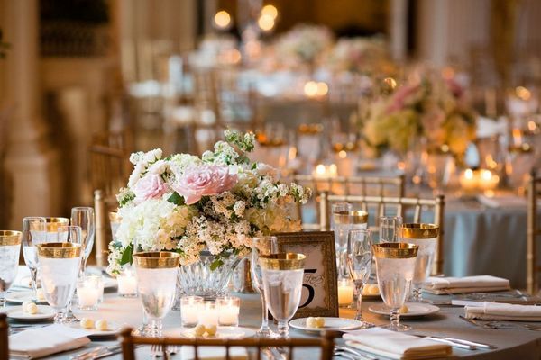 vintage ivory and pink wedding centerpieces