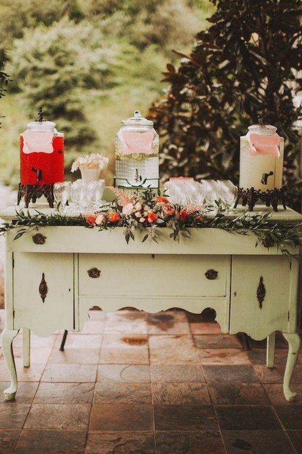 vintage outdoor wedding drink bar