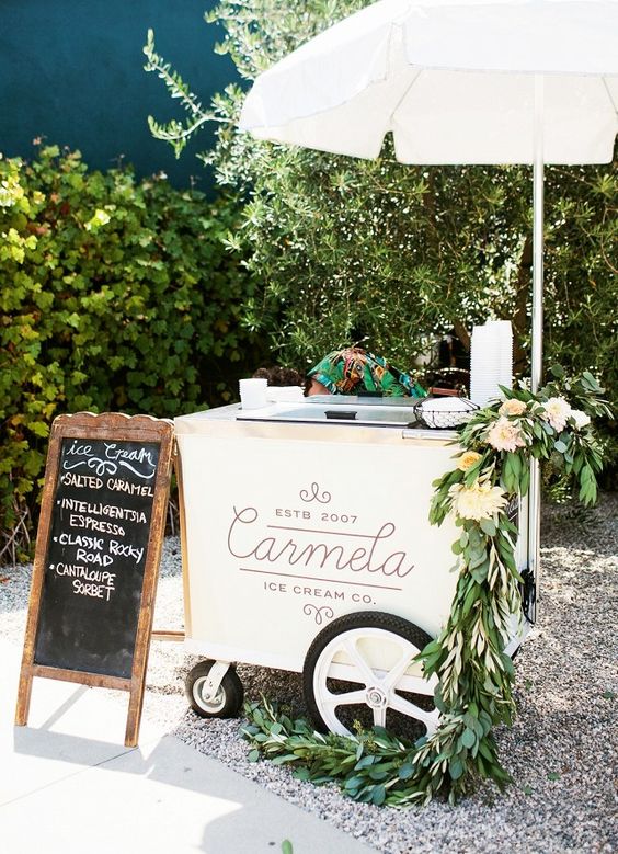 wedding party with a ice cream cart