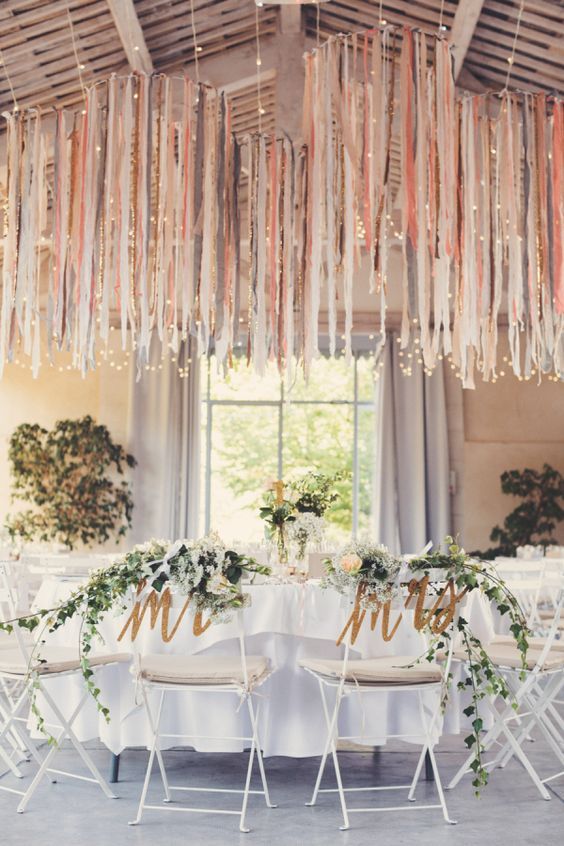 Hanging Ribbon Reception Decor