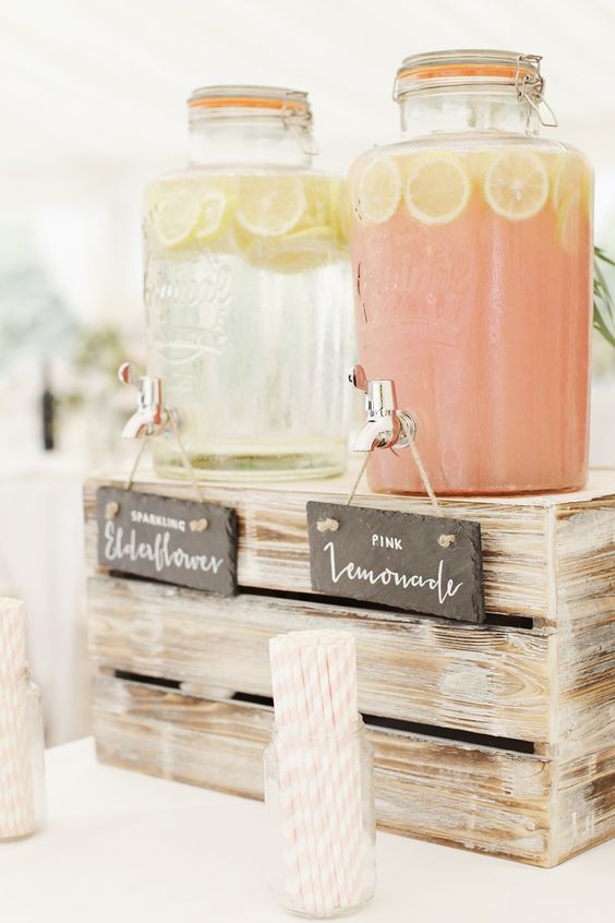 Lemonade for wedding party guests on pallet box