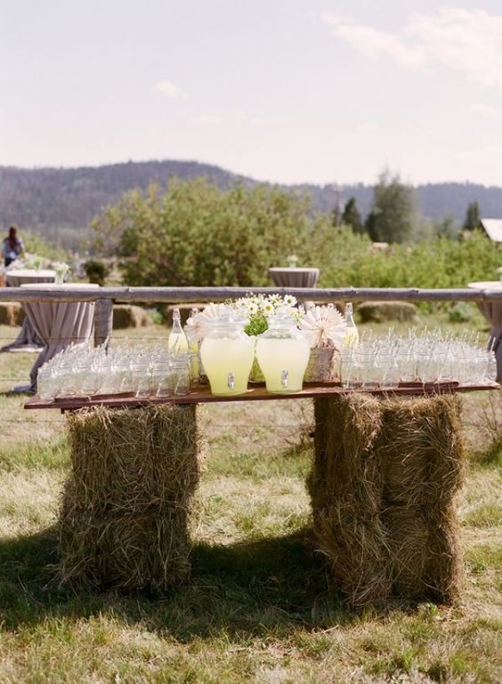 country hay bale wedding drink bar