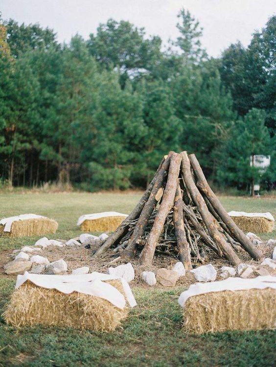 fall farm hay bale wedding benches