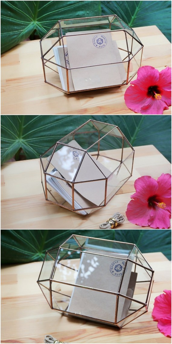 Copper Geometric Glass Wedding Card Box