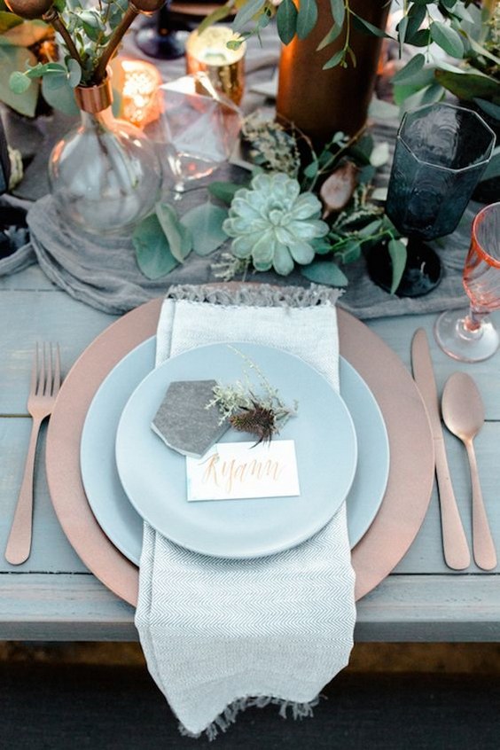 Dusty Blue + Copper Dream Wedding Table Decor