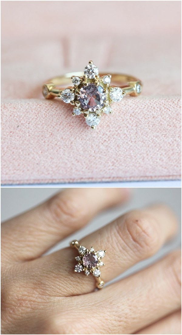 Peach Sapphire Diamond Engagement Ring