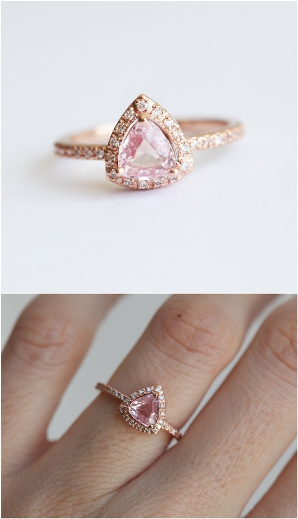 Pink Sapphire Halo Diamond Rose Gold Engagement Ring