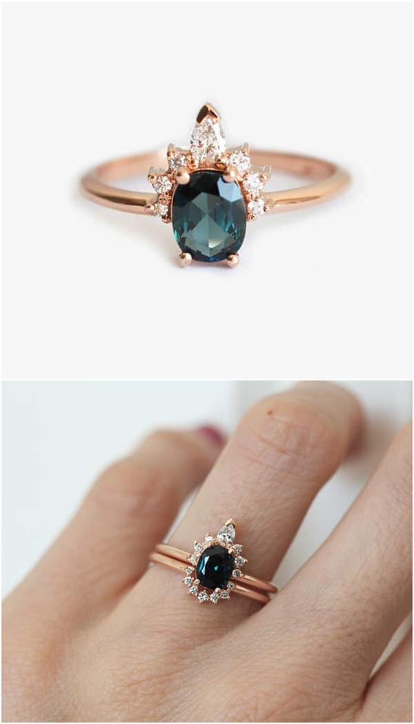 Sapphire Teal Blue Diamond Ring