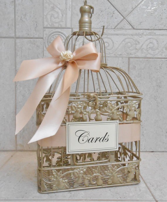 Small Champagne Gold and Blush Wedding Card Box