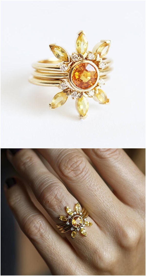 Yellow Sapphire Bohemian Engagement Ring Set
