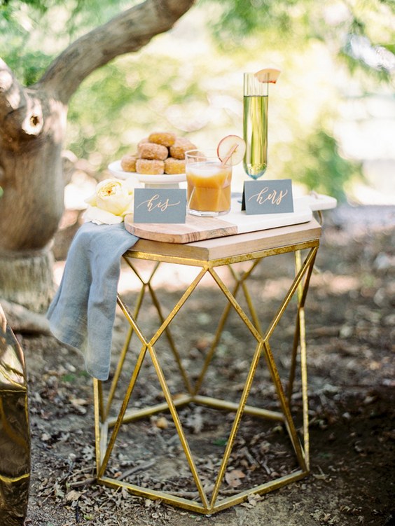 dusty blue and copper wedding sweetheart table via Love by Serena