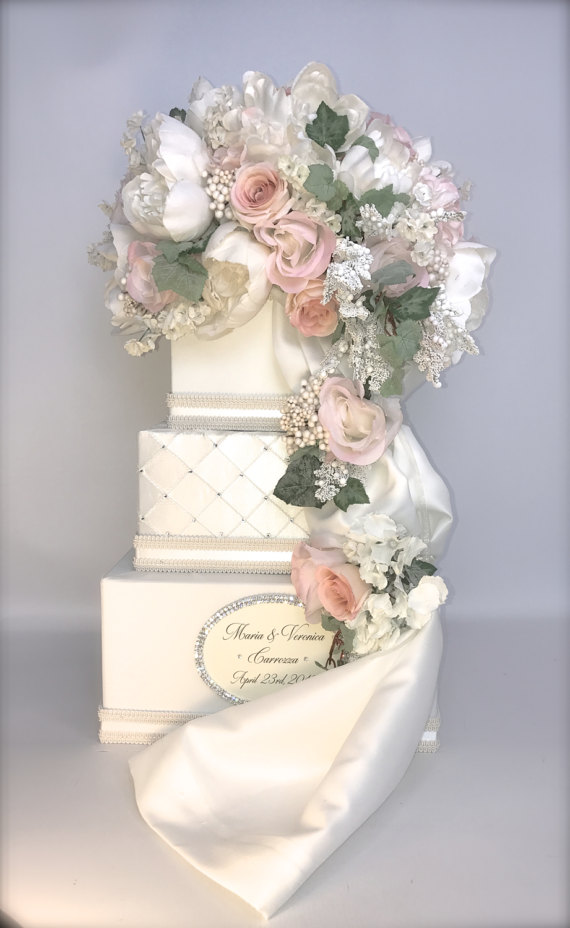 Peach Pink Cream Wedding Card Holder