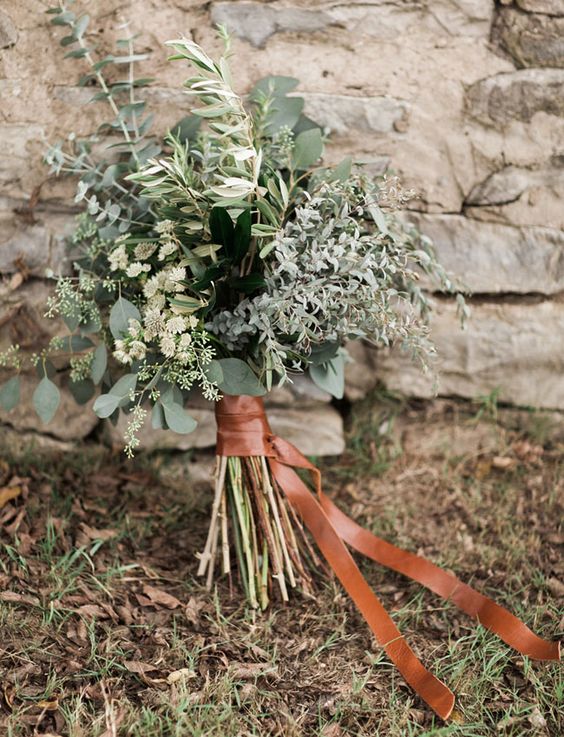 greenery and copper wedding bouquet