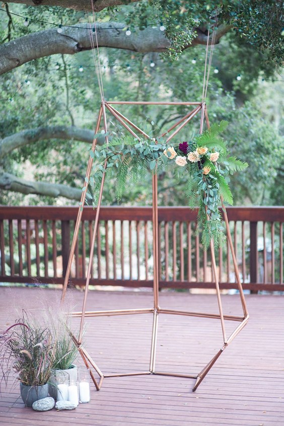 rustic greenery and copper wedding arch via Michelle Chiu Photography