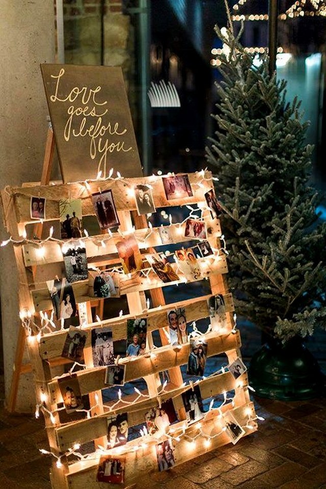 rustic wood pallet wedding photo display