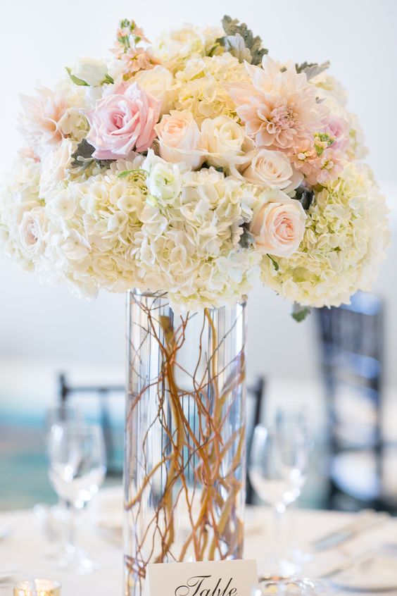 Blush and white tall centerpiece