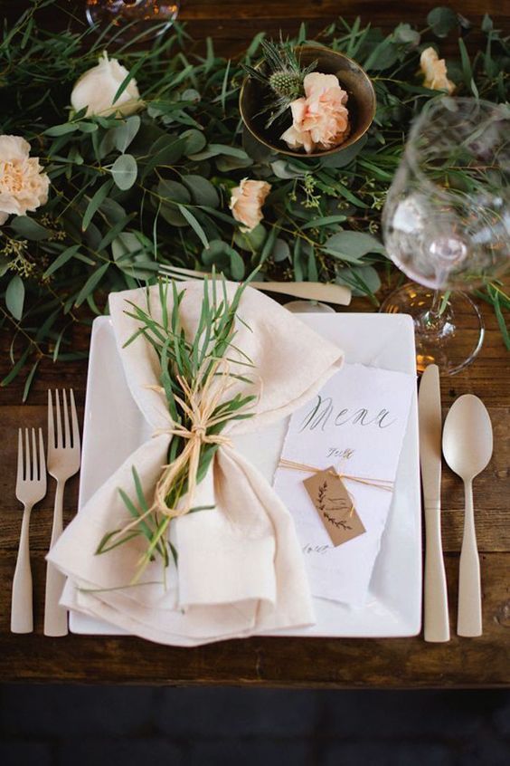 Greenery Wedding Place Setting Ideas