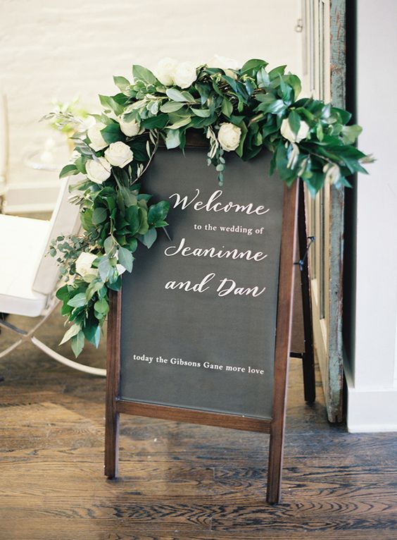 Hand lettered chalkboard with beautiful greenery