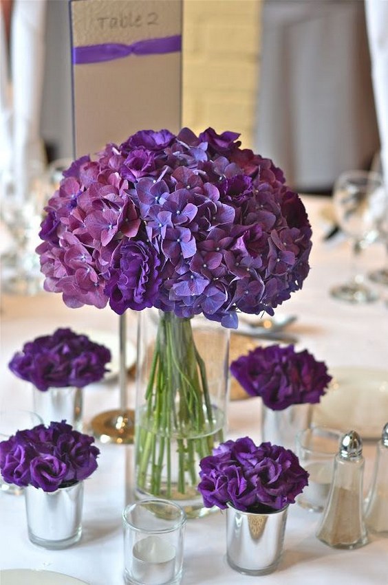 Purple Hydrangea Wedding Centerpiece