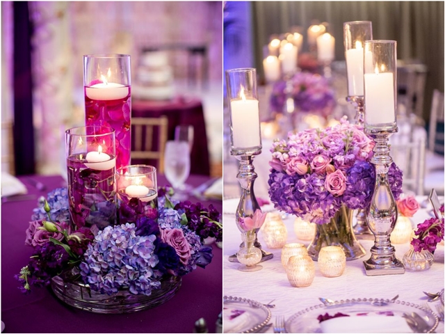 Purple hydrengeas wedding centerpiece