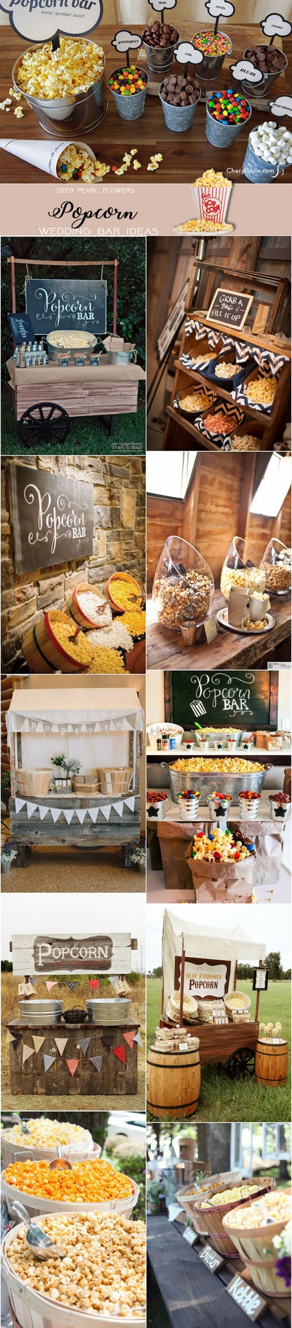 Rustic Popcorn wedding dessert food bar ideas for wedding reception