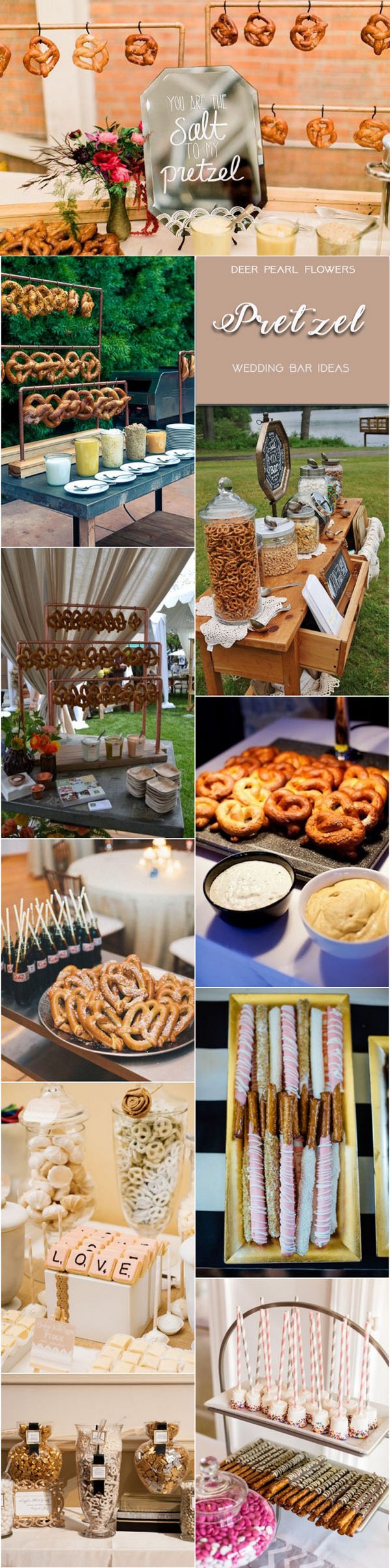 Rustic pretzel wedding dessert food bar for wedding reception