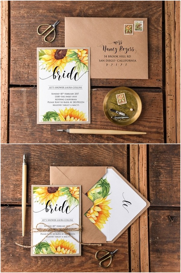 Sunflower wedding bridal shower cards from 4lovepolkadots