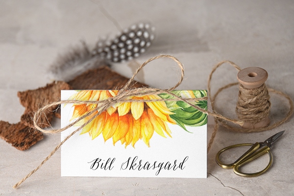 Sunflower wedding place card from 4lovepolkadots