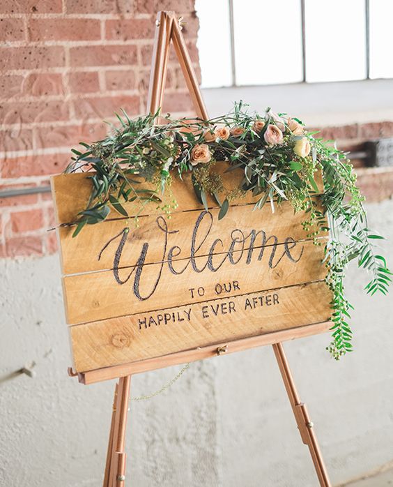 Welcome to our happily ever after greenery wedding welcome sign