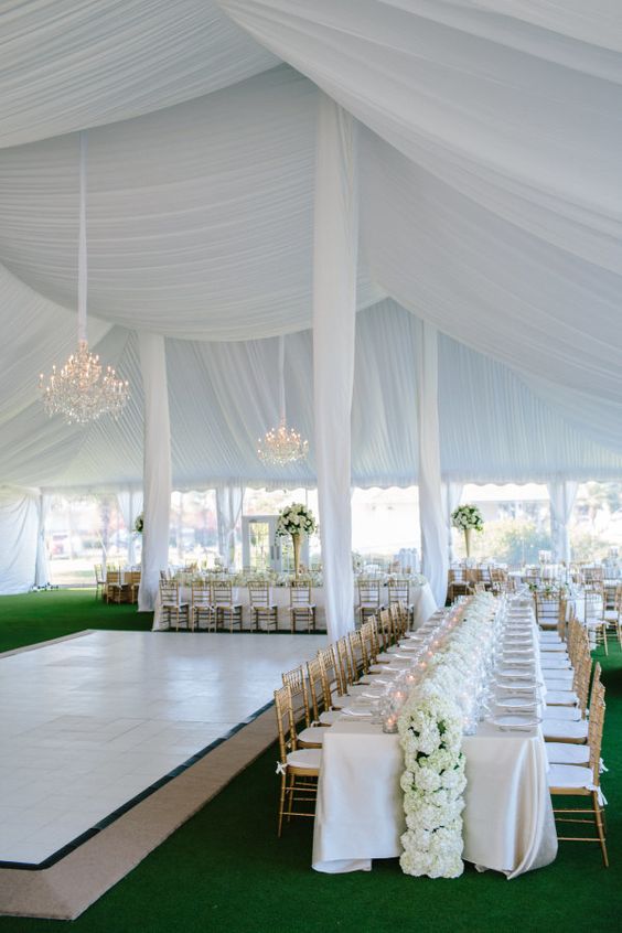 all-white tented reception