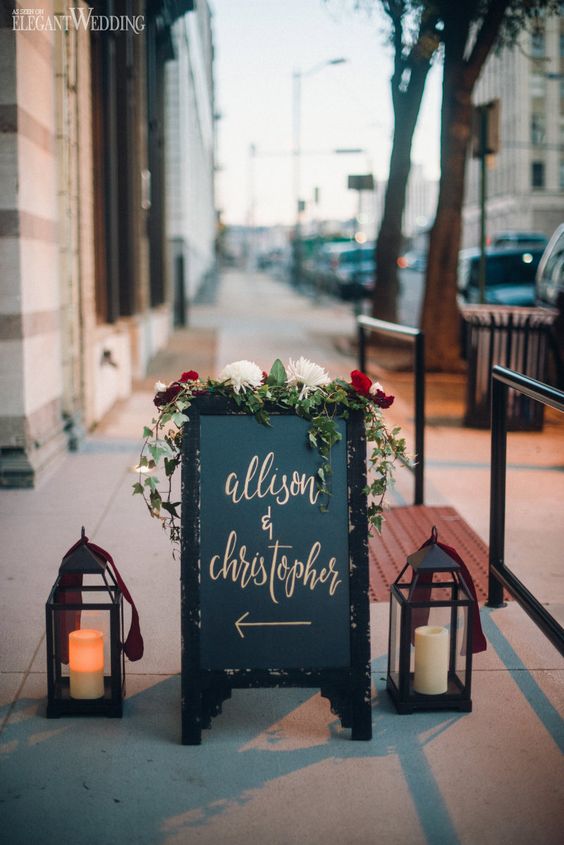 chalkboard welcome sign for wedding entrance