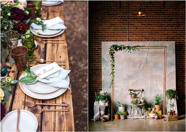 copper and greenery wedding color