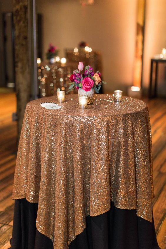glitter and black wedding table decor