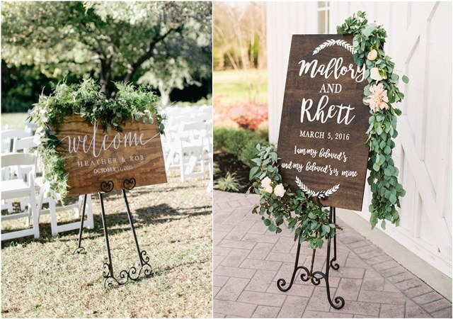 greenery wooden welcome wedding signs