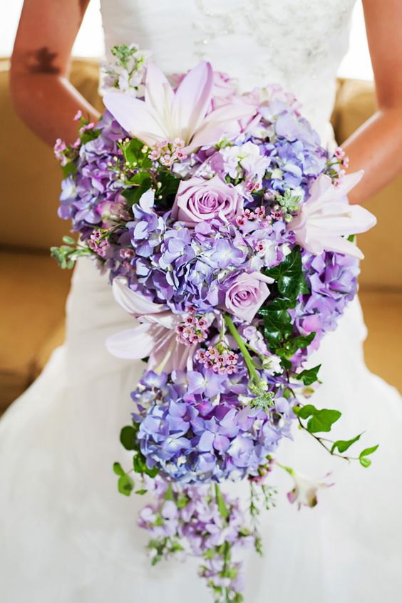 purple cascading wedding bouquet