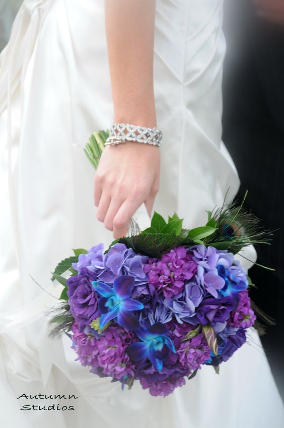 purple hydrangea wedding bouquet