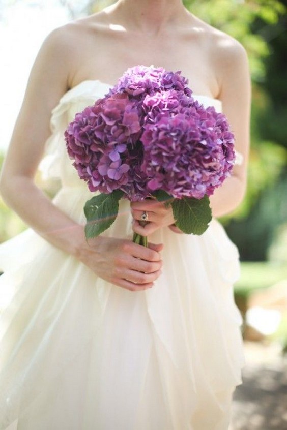 purple hydrangeas wedding bouquet