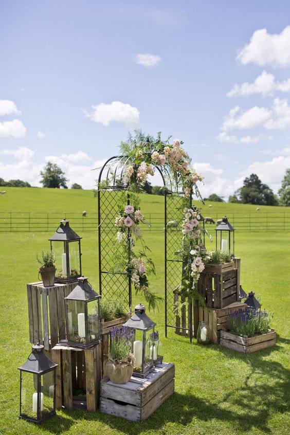 rustic lantern wedding entrance