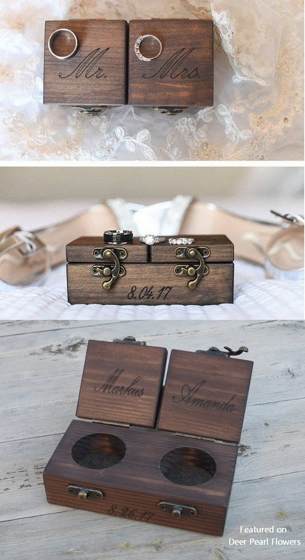 Wood Ring Box Wedding Engagement Wooden Ring Bearer Box Rustic Ring Box HDRF 