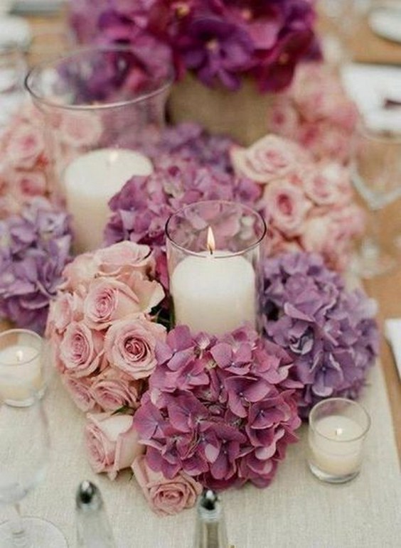 uscious roses and hydrangea candle centerpieces