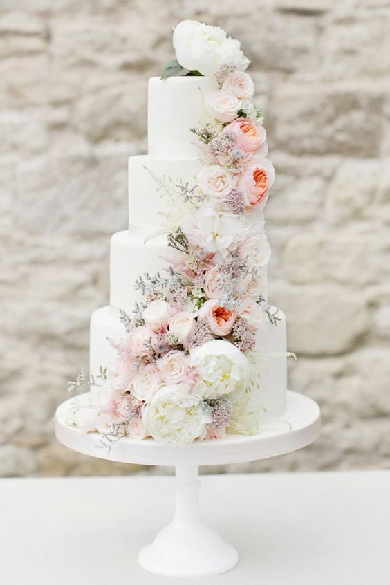 white and blush wedding cake