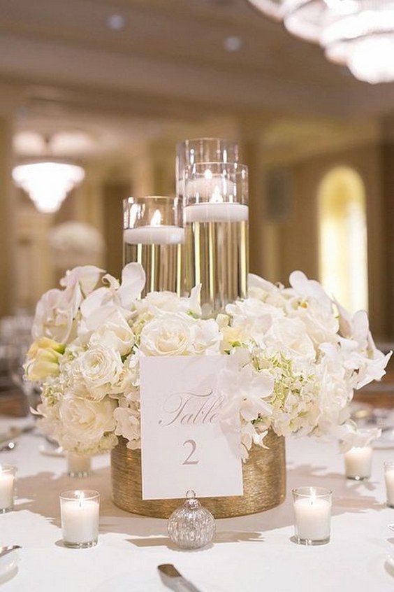 white and gold wedding centerpiece