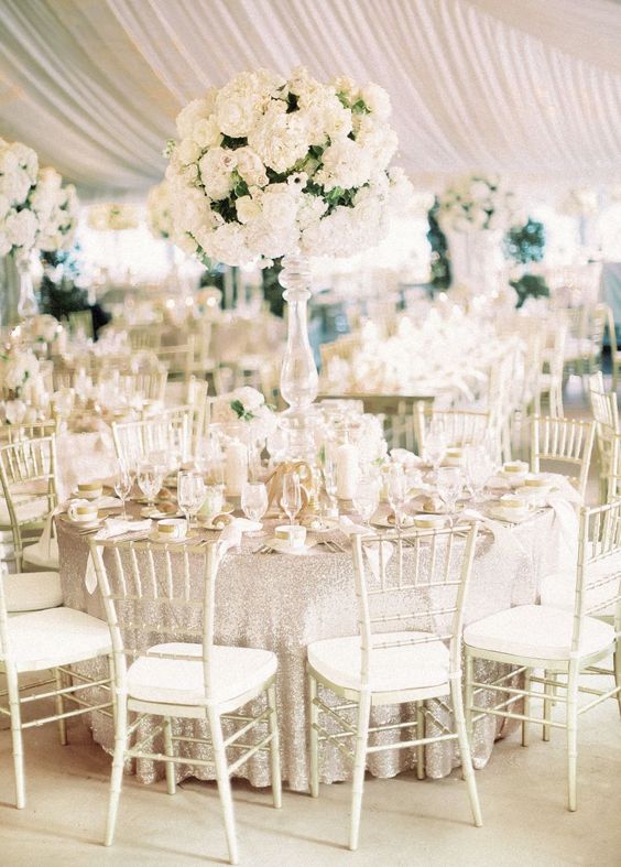 white hydrangea tall wedding centerpiece