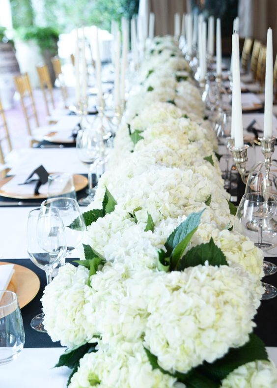 white hydrangea wedding centerpiece