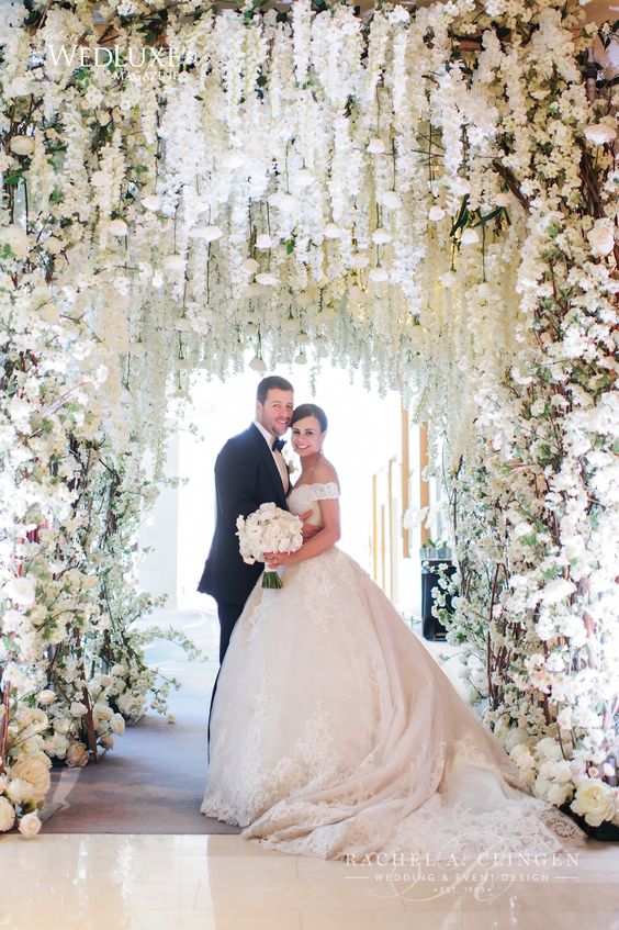 white wedding flower backdrop