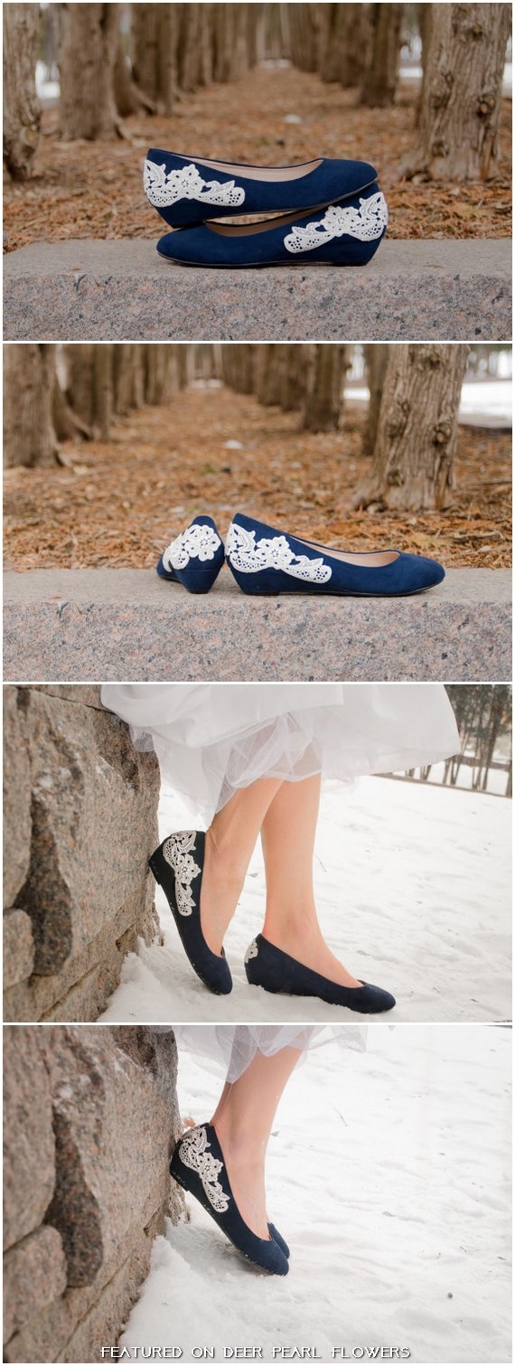 Blue Wedges Lace Wedding Shoes