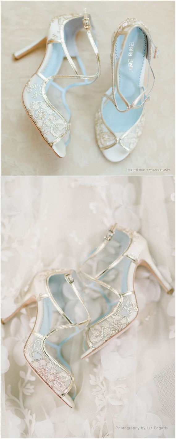 Gold Embroidered Lace and Ivory Silk Criss Cross Wedding Heels