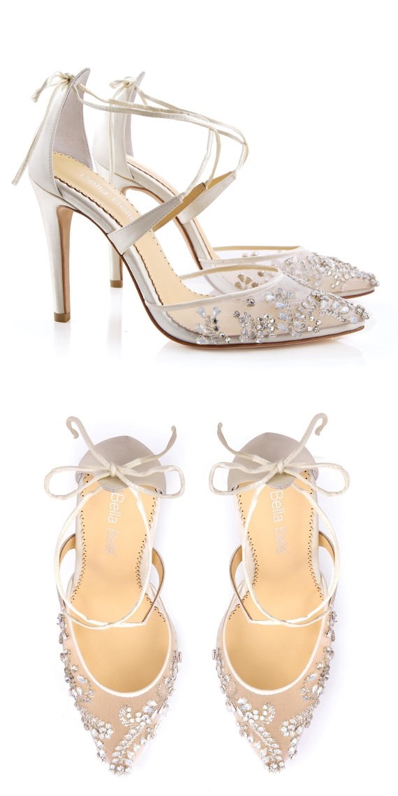 Opal crystal embellished and beaded wedding shoes heels with ankle straps